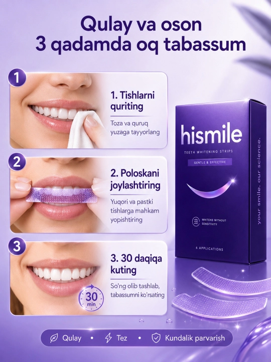 Отбеливающие полоски для зубов Hismile, без перекиси