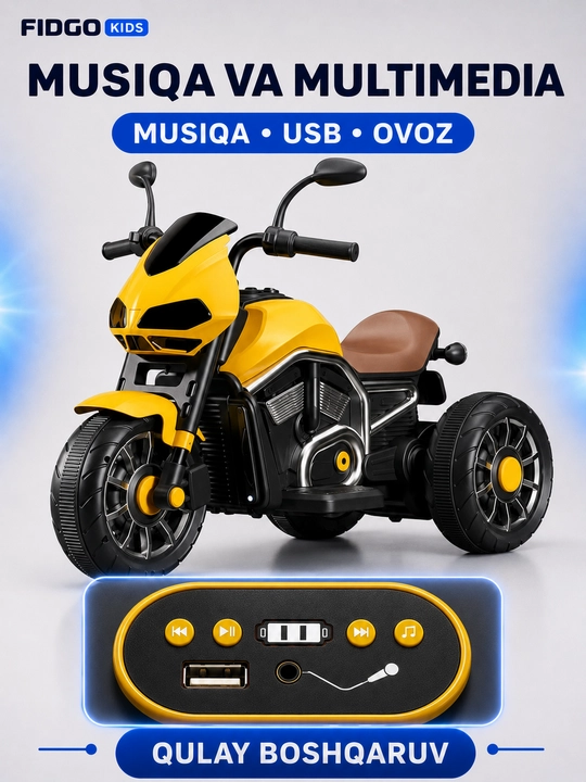 FIDGO bolalar elektr transporti, elektromobil, mototsikl va kvadrotsikl