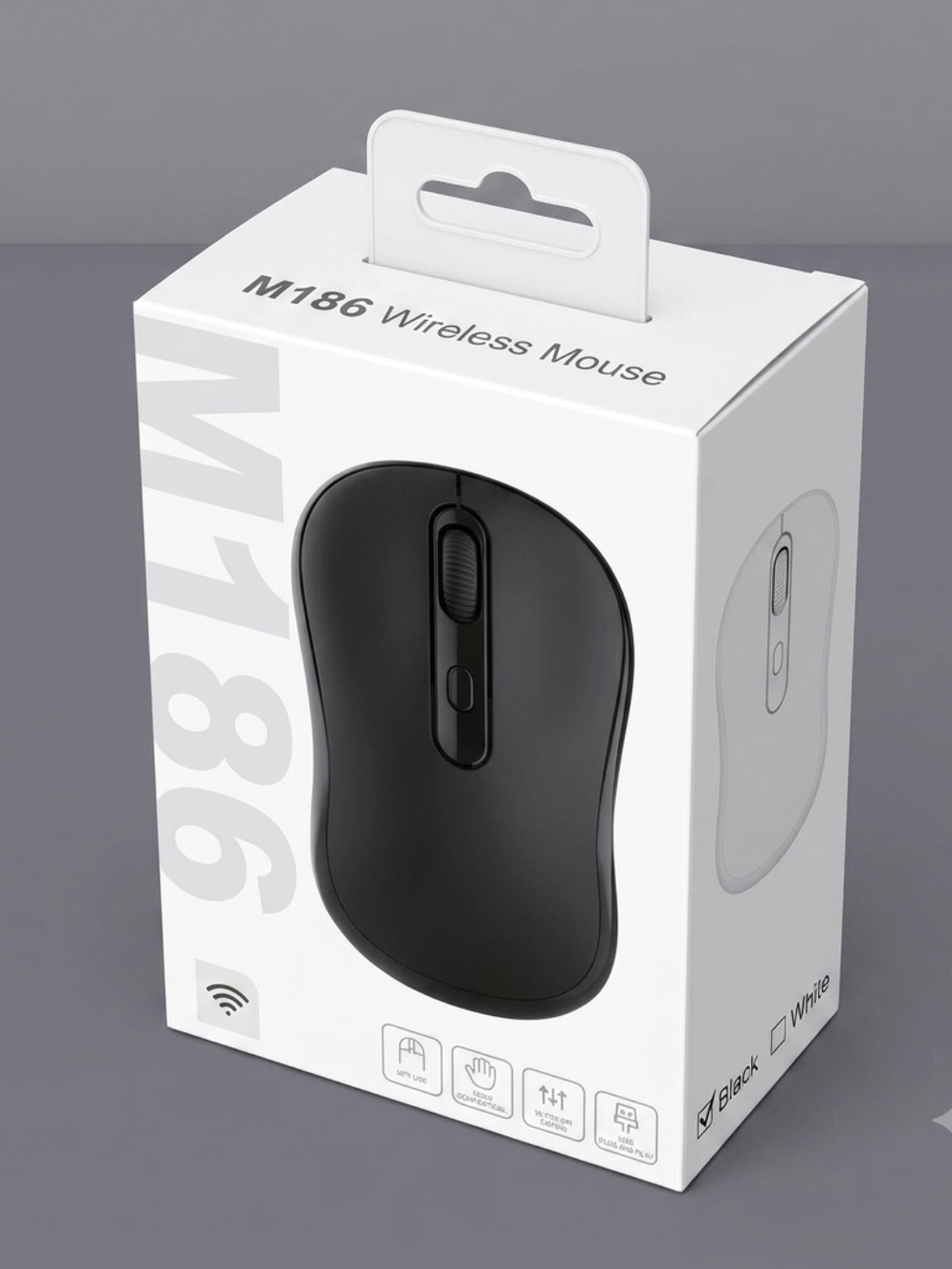 Ergonomik simsiz sichqoncha M186, ish va o'yin uchun, USB ulanish