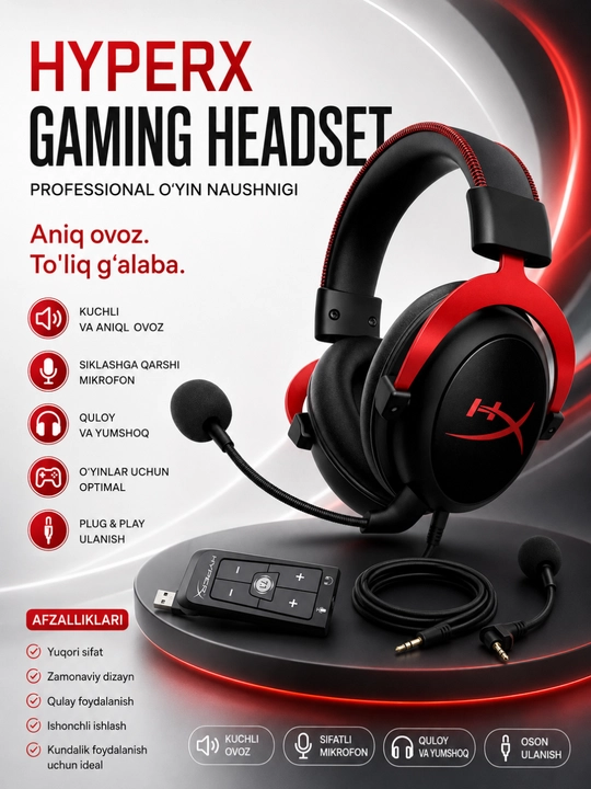 HyperX cloud 2, игровая гарнитура с микрофоном стерео для ПК, PS5, Xbox, ноутбука - 
