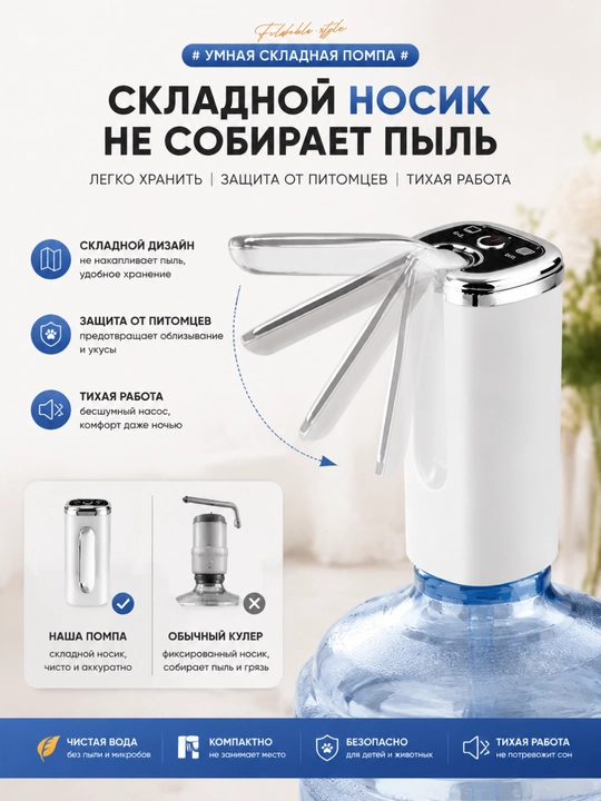 Buklanadigan elektr suv nasosi, 4.5-18.9L butilkalar uchun, Type-C 1200mAh