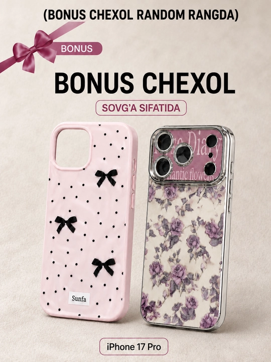 Bantikli telefon chexoli, kamera himoyali, bonus chexol sovg‘a - 