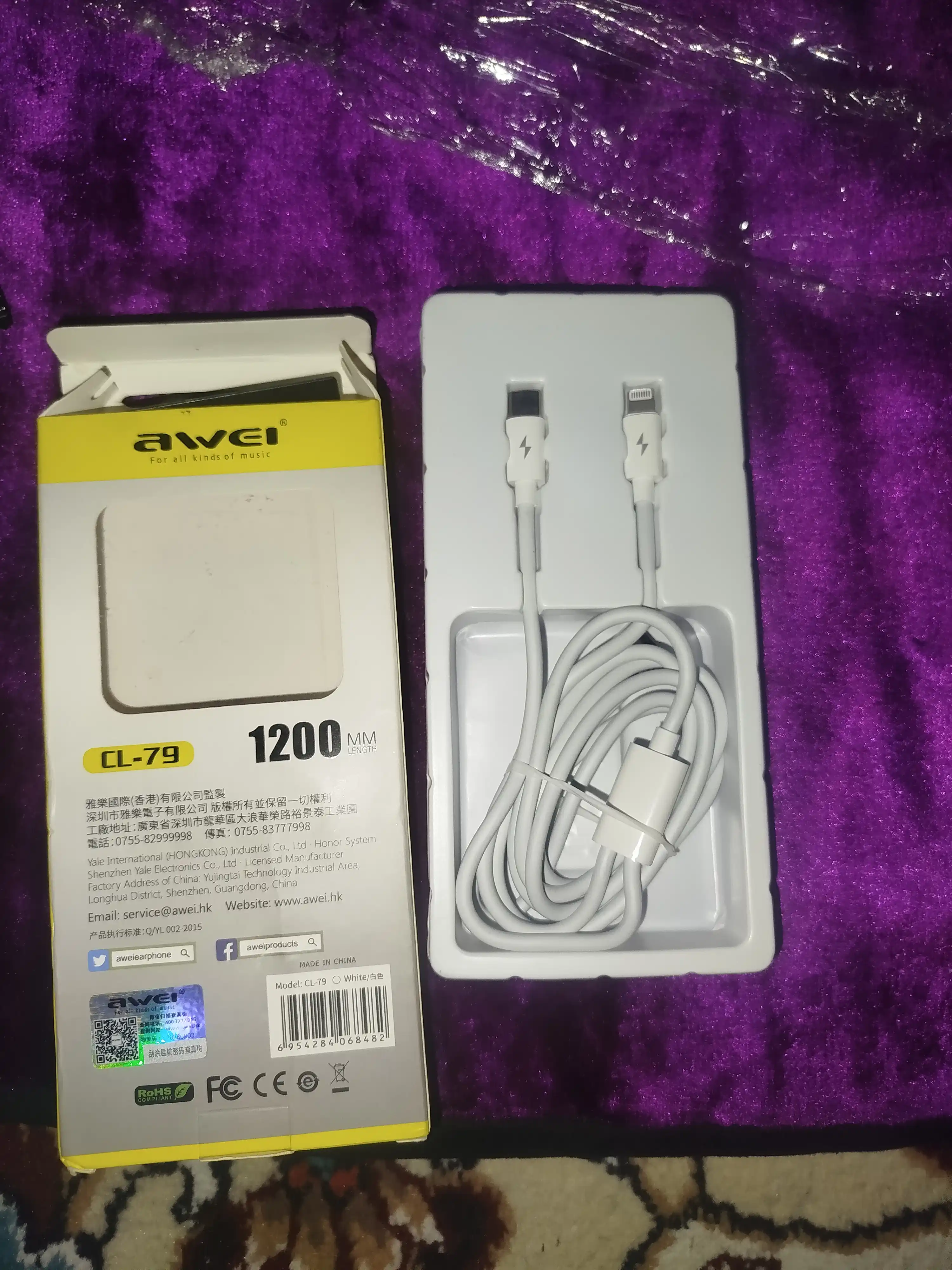 Awei CL-79 Кабель USB Type-C+lightning для быстрой зарядки, 30 см, для Android IOS