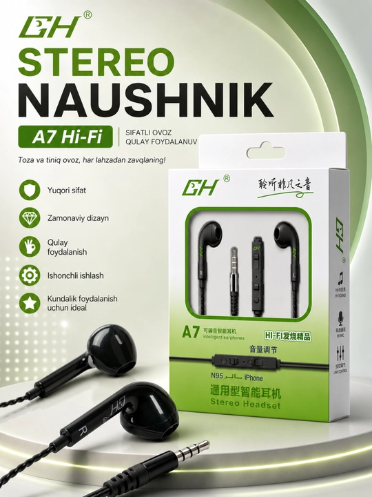 A7 stereo проводные наушники с микрофоном 3.5 мм для android, iphone и планшетов - 