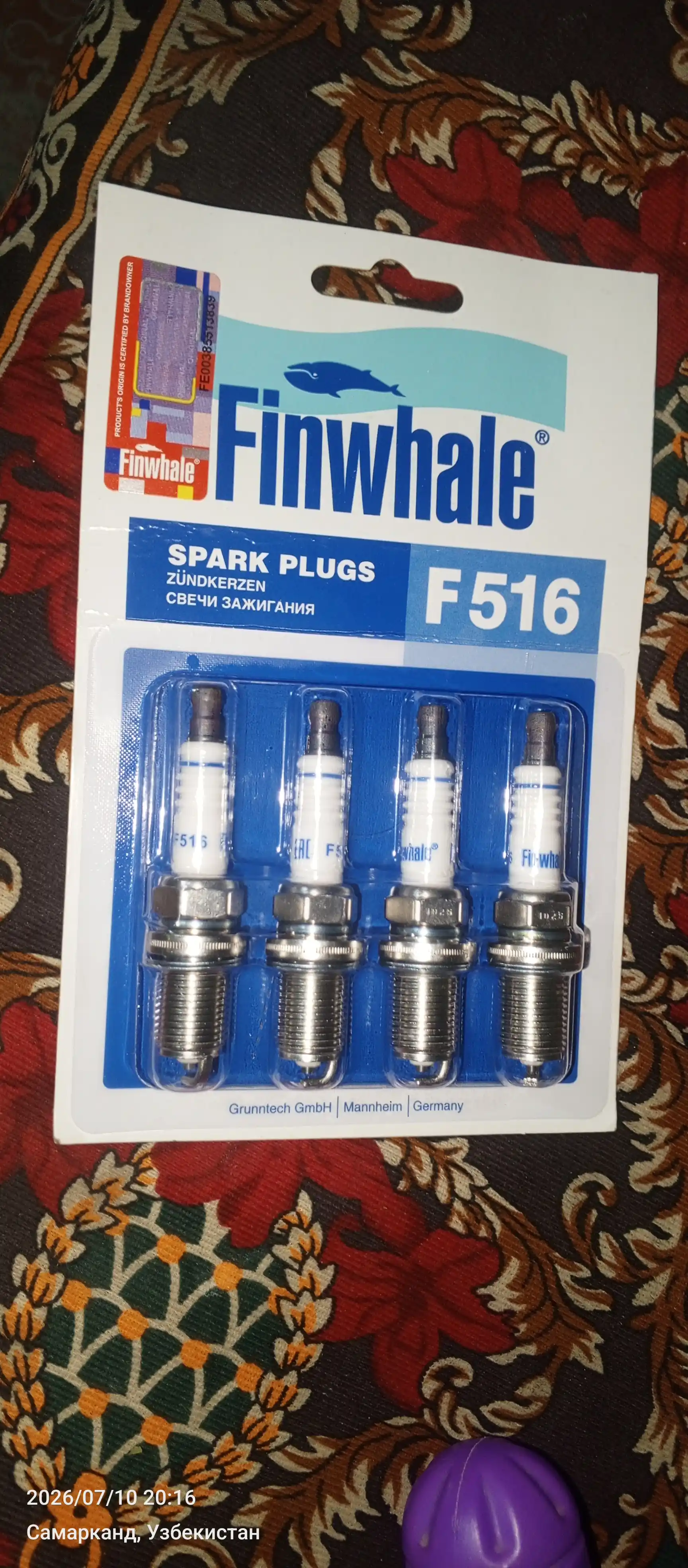 O't oldirish svechasi Finwhale F516, LADA 16-ta klapanli avtomobili uchun, 4 dona