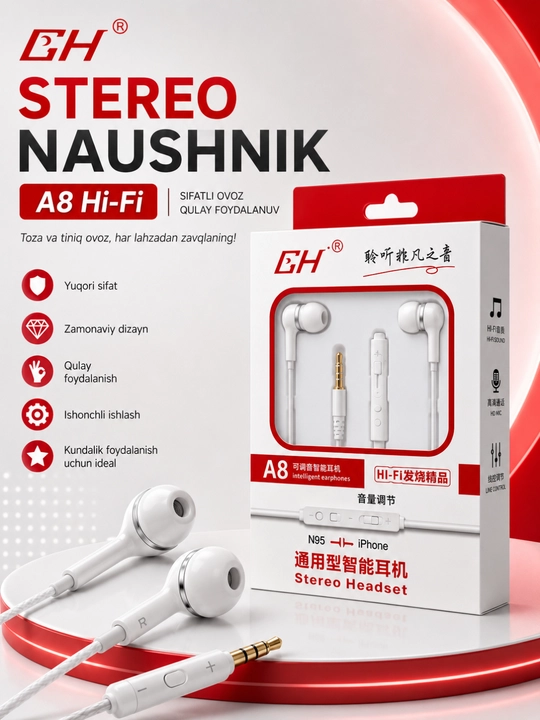 A8 stereo проводные наушники с микрофоном 3. 5 мм для android, iphone и планшетов - 