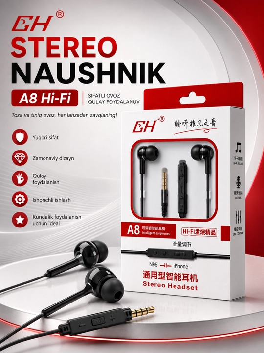 A8 stereo проводные наушники с микрофоном 3. 5 мм для android, iphone и планшетов - 