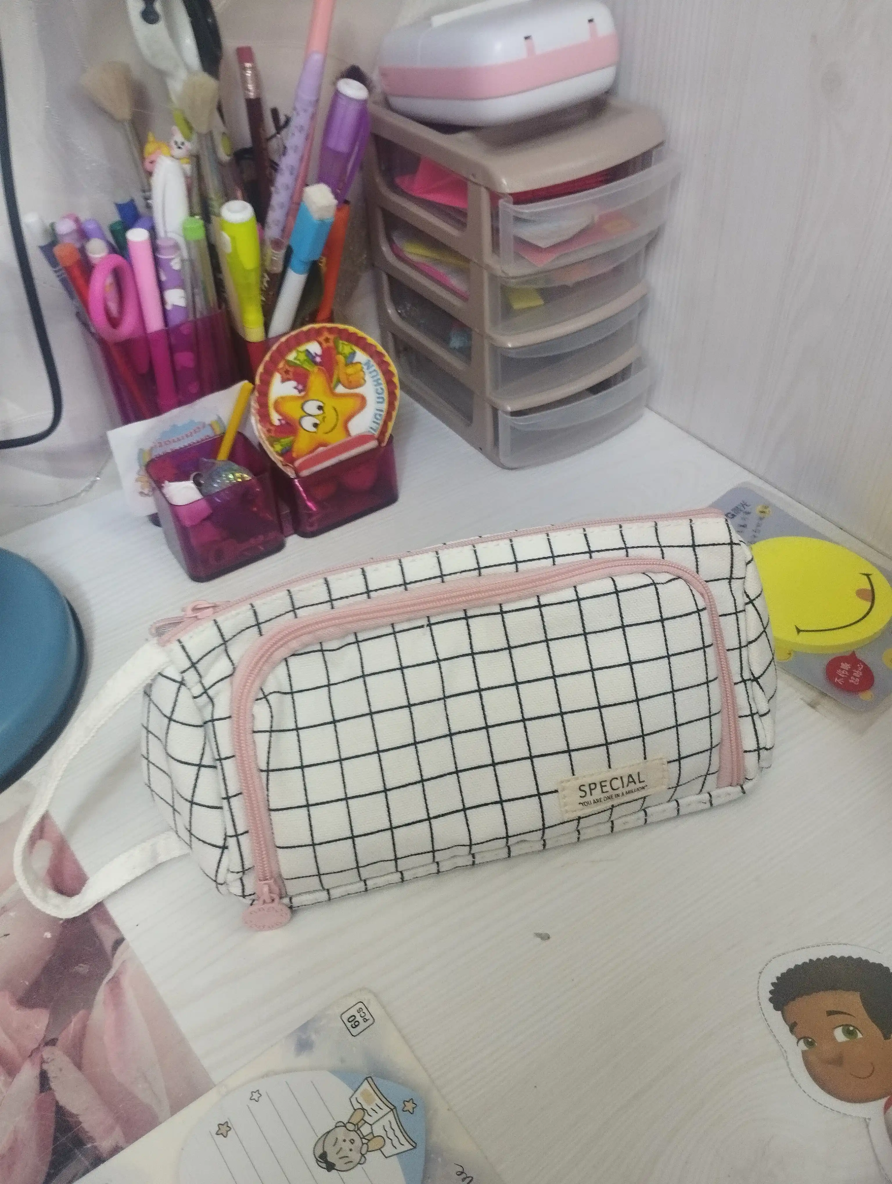 Qalam qutisi, kosmetik sumka, ko'p funktsiyali, ikki qavatli