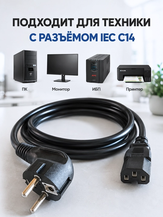 IEC C13 quvvat kabeli: kompyuter, monitor, printer va boshqa texnika uchun