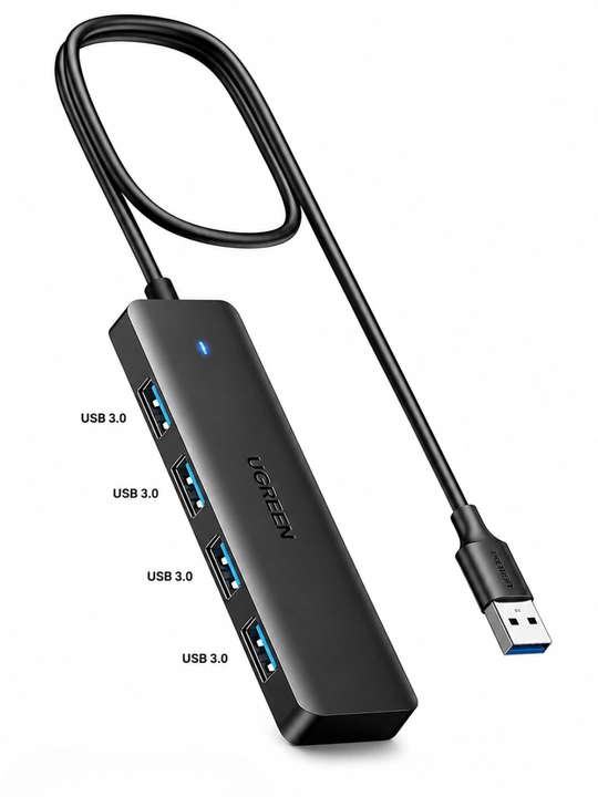 UGREEN USB 3.0 Hub, 4-портовый USB-хаб, USB-C порт питания, 5 Гбит/с, 0.15м / 1м