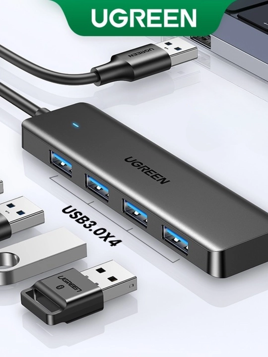UGREEN USB 3.0 Hub, 4-портовый USB-хаб, USB-C порт питания, 5 Гбит/с, 0.15м / 1м
