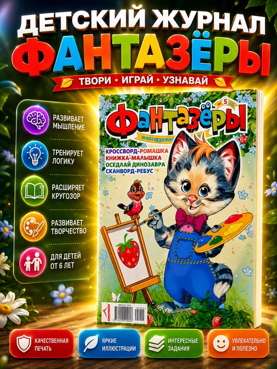 Фантазёры детский развивающий журнал и книга для детей, на русском языке - 