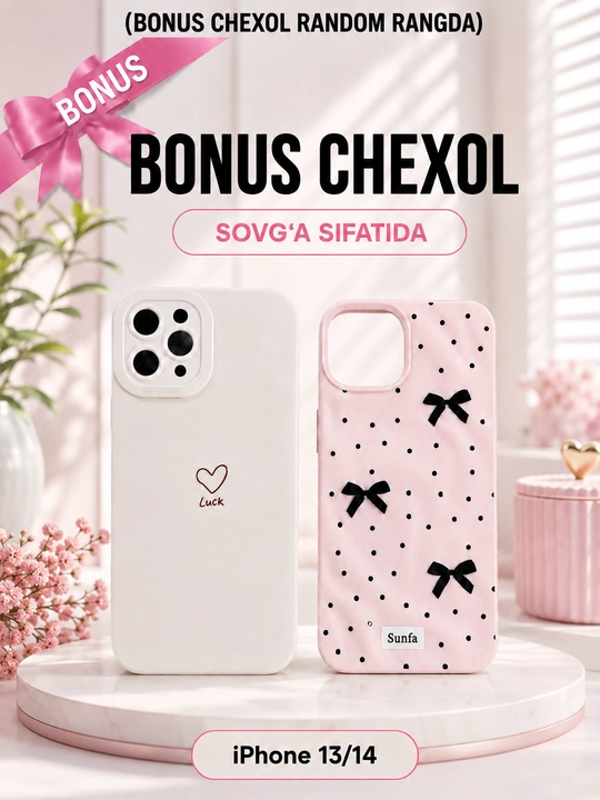 Bantikli naqshli telefon chexoli, kamera himoyasi va bonus sovg‘a