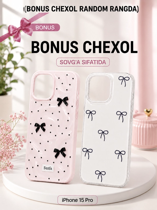 Bantikli naqshli telefon chexoli, kamera himoyasi va bonus sovg‘a