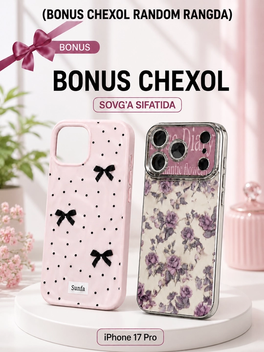 Bantikli naqshli telefon chexoli, kamera himoyasi va bonus sovg‘a