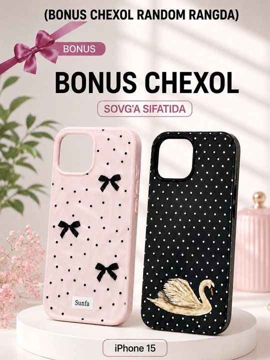 Bantikli naqshli telefon chexoli, kamera himoyasi va bonus sovg‘a