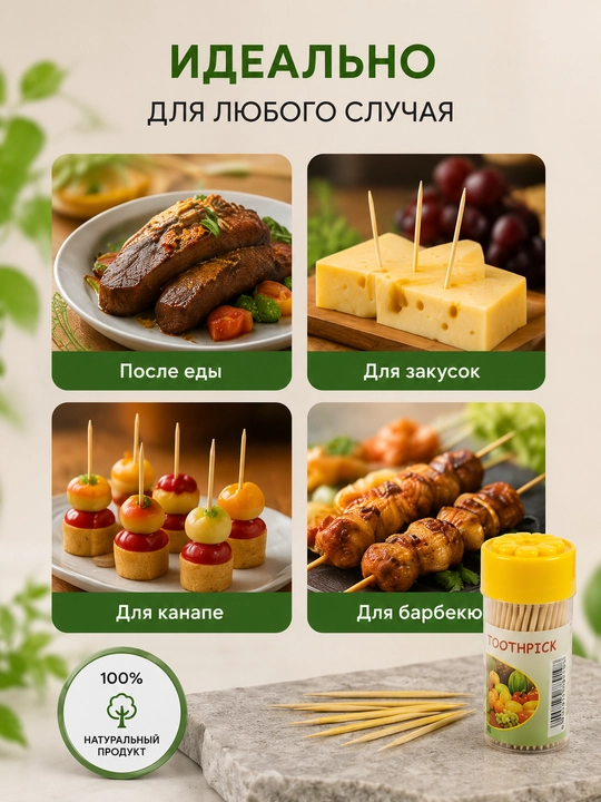 Qulay bankadagi tabiiy yog'och tish cho'tkalari ≈150 dona