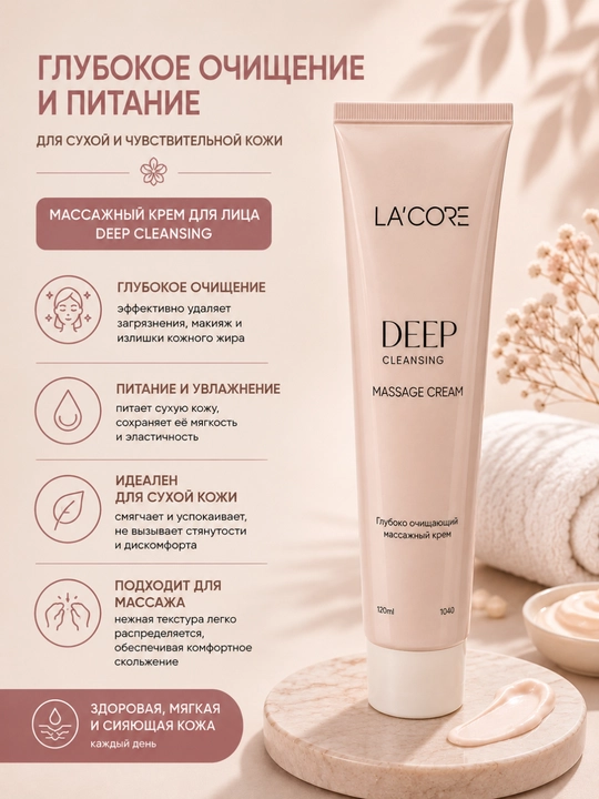 LA’CORE massaj kremi - terini tozalovchi krem, namlaydi - 