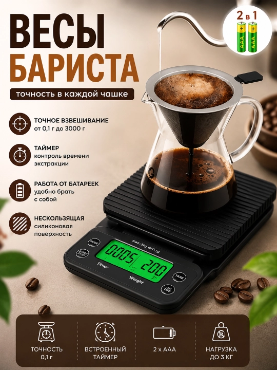 Электронные кухонные весы для кофе, чая и специй с LCD дисплеем 0,1–500 г - 
