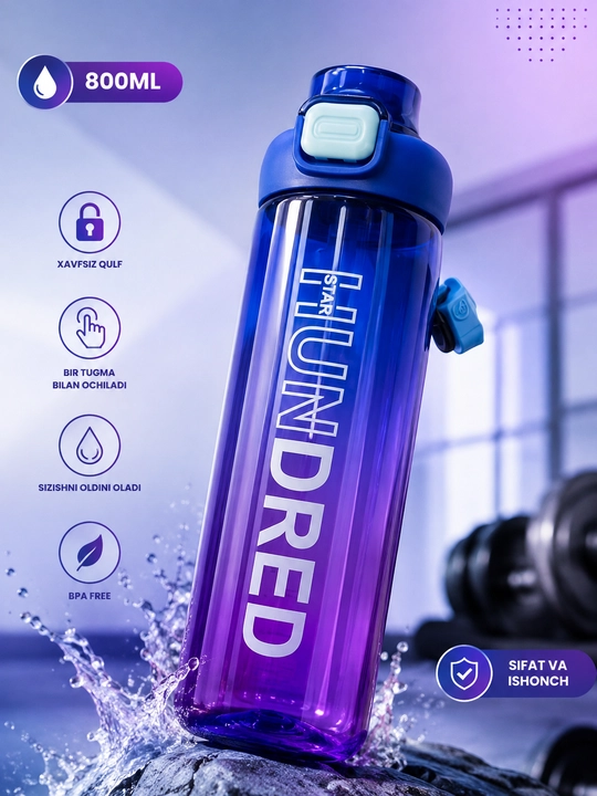 Спортивная бутылка для воды 800 мл – с кнопкой открытия, защитным замком, BPA Free