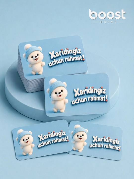 Xaridingiz uchun rahmat kartochkalari, ikki tomonlama, yaltiroq, 86×54 mm, 50, 100 dona - 