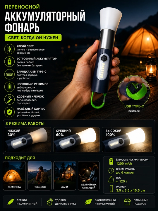 Yorqin LED qo‘l fonari, alyuminiy korpus, IPX4 himoya, 300 m gacha yoritadi - 