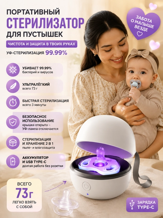 Ko‘chma ultrabinafsha sterilizator, emzik va so‘rg‘ichlar uchun - 