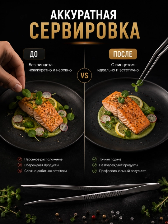 Кухонный пинцет из нержавеющей стали для сервировки, декора и приготовления блюд