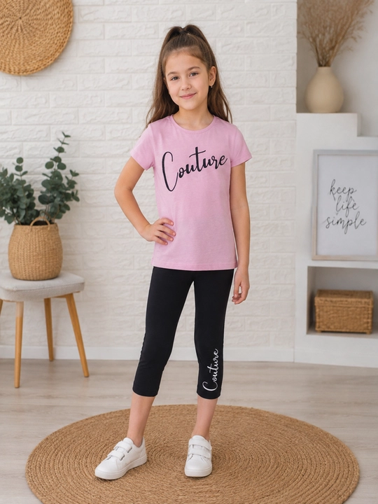 Qizlar uchun turkcha ikkilik, Couture va kapri-losin ko‘ylagi, pushti-qora - 