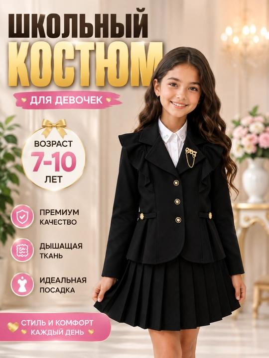 Qiz bolalar uchun qora maktab pidjagi, klassik model, 7–10 yosh - 