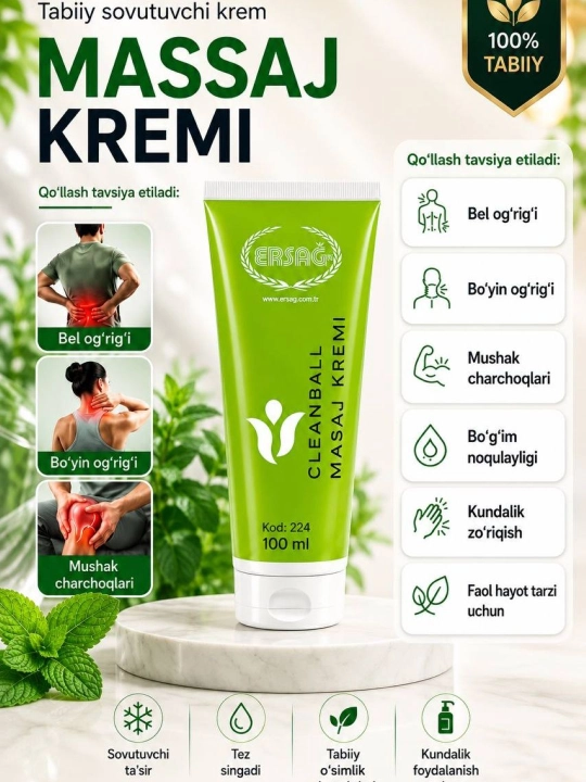 Massaj kremi ERSAĞ Clean Ball sovutuvchi 100 ml - 
