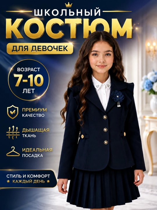 Qiz bolalar uchun qora maktab pidjagi, klassik model, 7–10 yosh - 