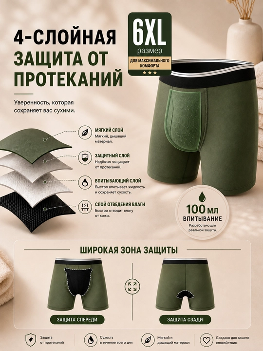 Erkaklar uchun ko‘p martalik ichki kiyim va boksyerlar, paxta va bambuk tolali, 4XL, 5XL, 6XL