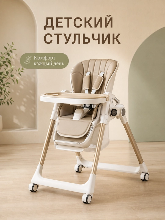 Многофункциональный стульчик для кормления ребёнка со столиком и ремнями безопасности - 
