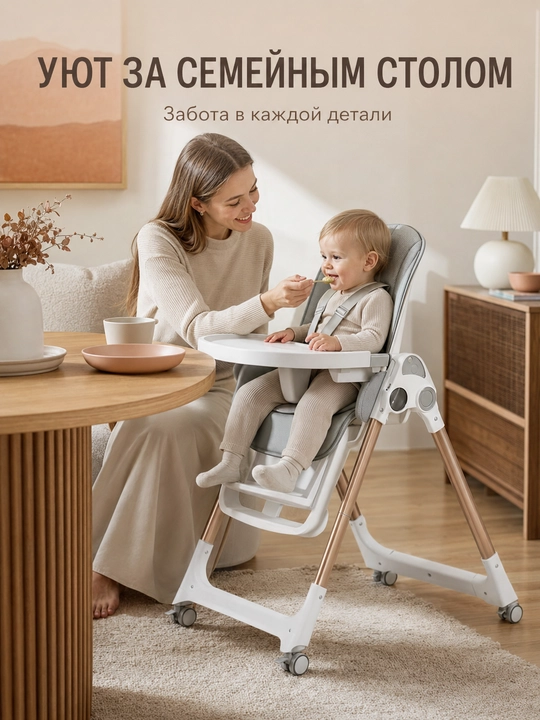 Многофункциональный стульчик для кормления ребёнка со столиком и ремнями безопасности