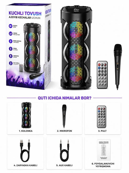ZQS4303 kalonka — Bluetooth portativ speaker baland tovush va bass bilan