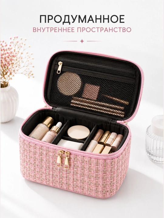 Ayollar uchun kosmetik sumka, kosmetika organizatori, tutqichli, katta sig'imli