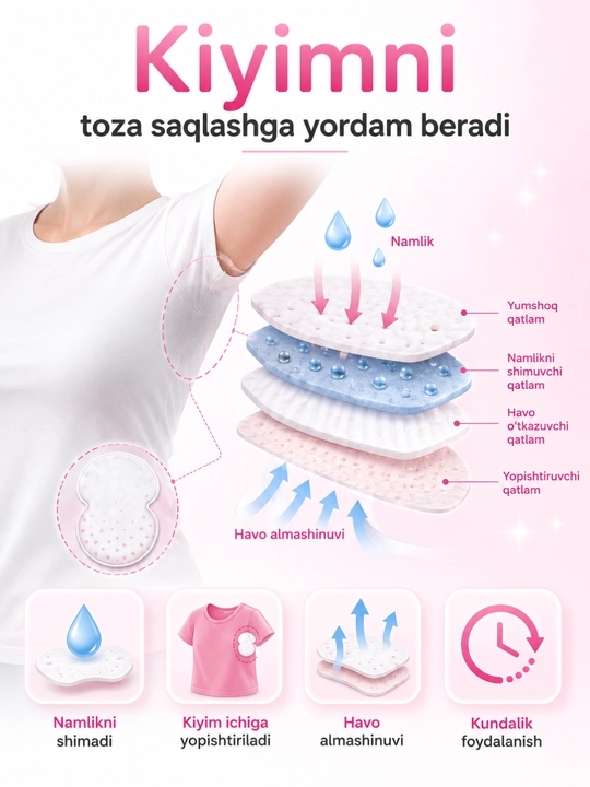 Одноразовые наклейки-вкладыши для подмышек от пота, 10 шт - 