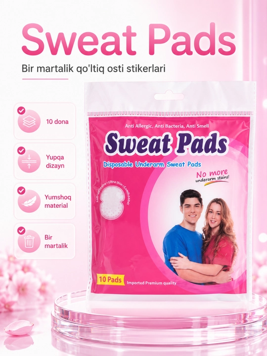Bir martalik qo'ltiq osti stikerlari Sweat Pads, 10 dona