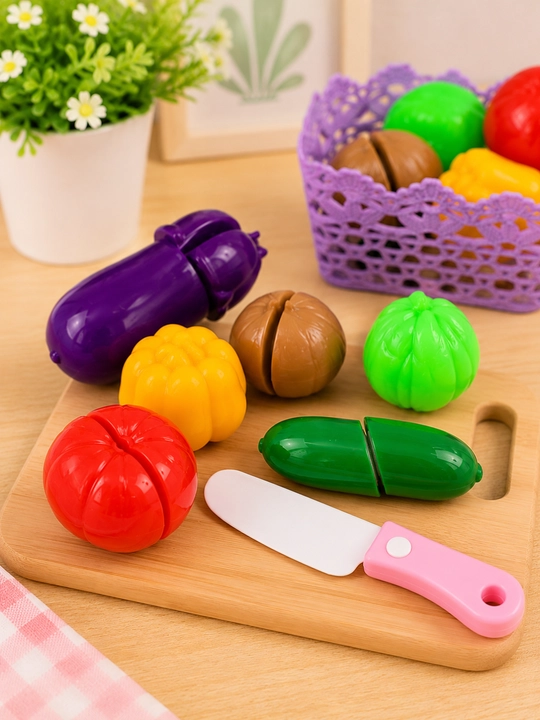 Игровой набор разрезных овощей с корзинкой и ножом, для детей 3+