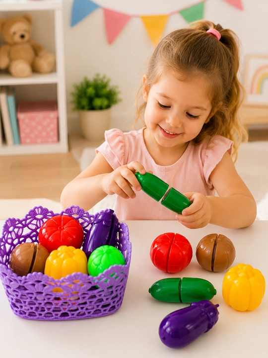 Игровой набор разрезных овощей с корзинкой и ножом, для детей 3+ - 
