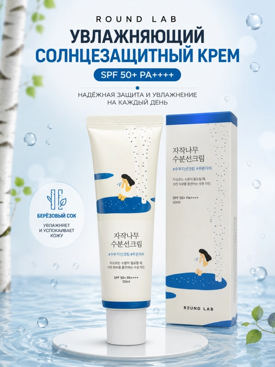 Round Lab Birch Juice Moisturizing Sunscreen SPF50+ PA++++, 50 мл - 