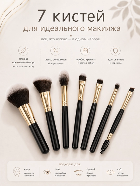 Набор кистей для макияжа MU-MIX ROSE, 7 кистей для лица, глаз, бровей и губ