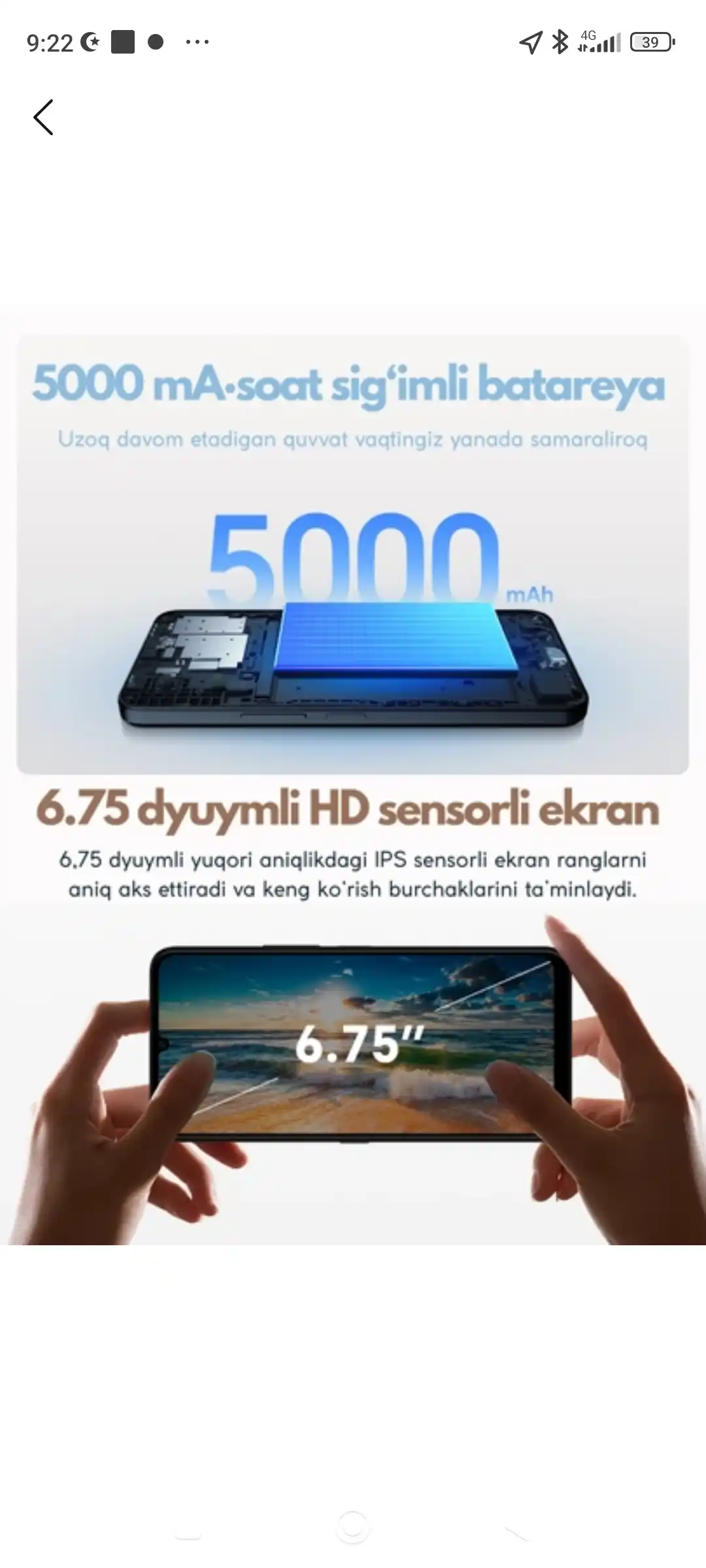 Smartfon HONOR CHOICE T10, 2ta sim,5000mAh,HD ekran,1 Yil kafolat