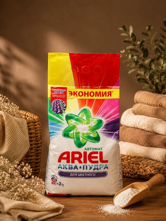Ariel kir yuvish kukuni 3 kg, avtomat, rangli kiyimlar uchun - 