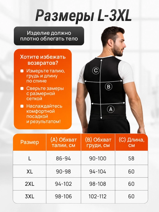 Erkaklar uchun belni korreksiya qiluvchi neopren mayka-korset L-3XL
