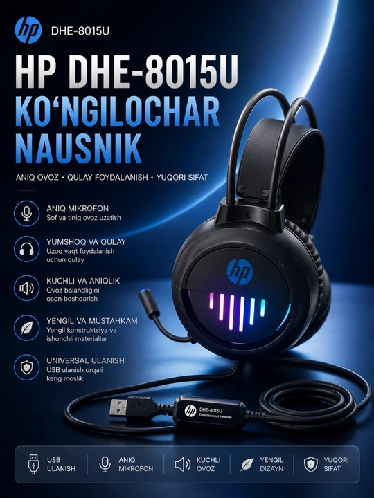 Hp dhe-8015u usb проводная стерео гарнитура с микрофоном для пк и ноутбука - 