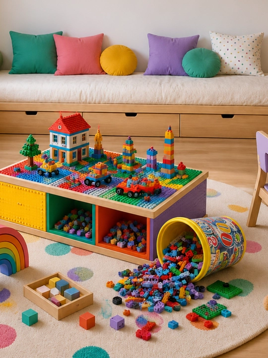 BRICKS konstruktor kubiklari saqlash chelagi bilan, bolalar uchun lego