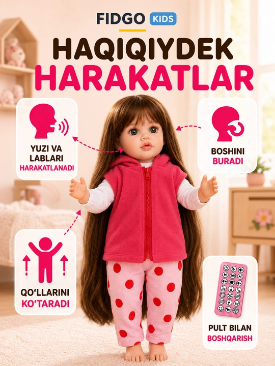 FIDGO BABY Lovely qo‘g‘irchog‘i, 55 sm, silikon, realistik xususiyatlarga ega