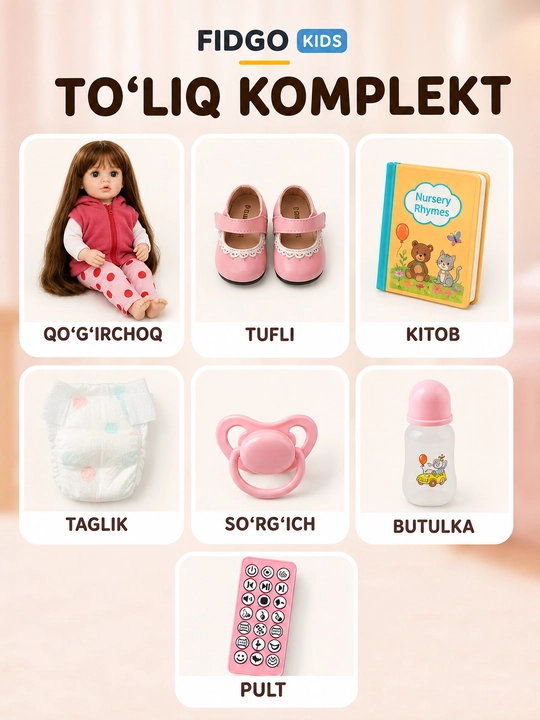 FIDGO BABY Lovely qo‘g‘irchog‘i, 55 sm, silikon, realistik xususiyatlarga ega